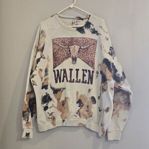 Jerzees Morgan Wallen Longhorn Skull Leopard Print Bleached Crewneck Unisex 3X